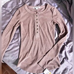 Wallflower Taupe Long Sleeve Henley Top